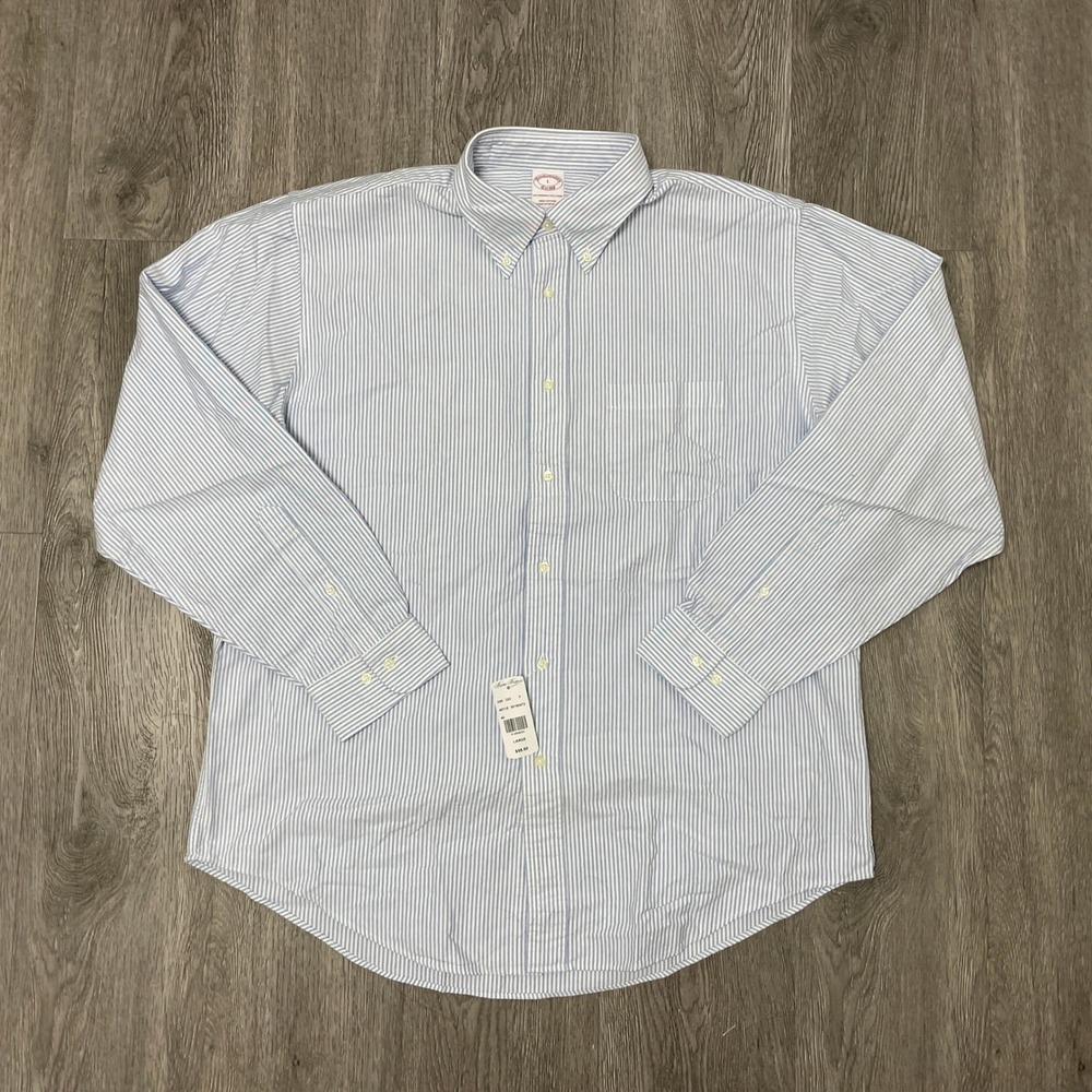 Brooks Brothers Shirt Mens Large Blue Pinstripe Oxford Button Long Sleeve NWT